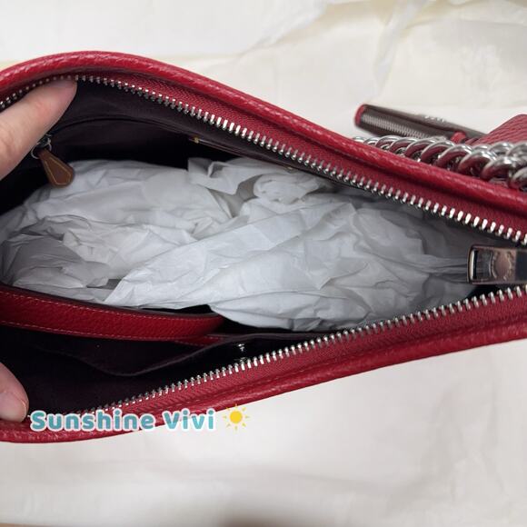 NWT Coach Laurel Shoulder Bag Mirror Charm & Pouch CBI94 Dark Cardinal/Walnut - Picture 5 of 10